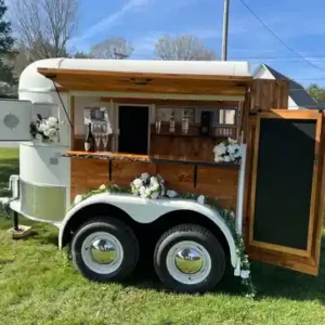 White w/Wood Horse Trailer Mobile Bar